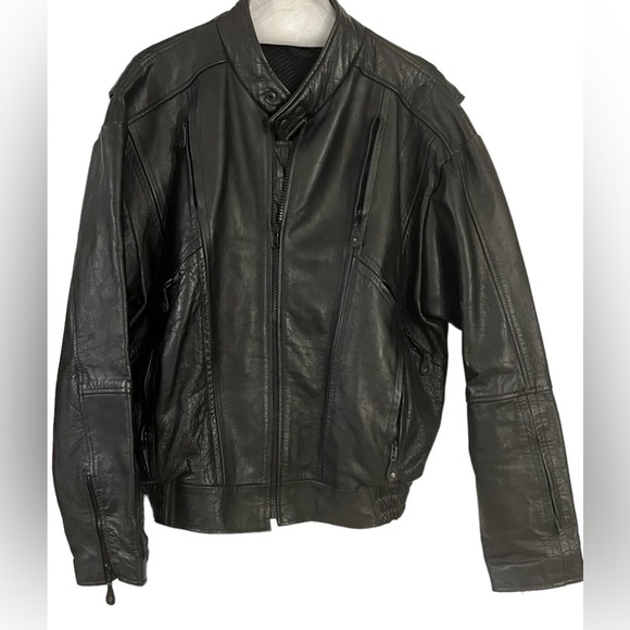 Weekend Other - Black Leather Biker Motorcycle Heavy Jacket Bomber Mens 50”Chest XL